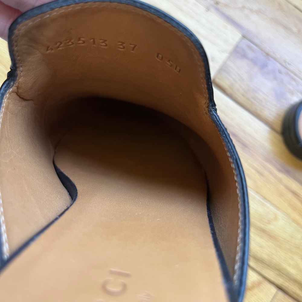 Gucci Black Leather Mules with Gold Hardware 7 37 Princetown Shoes Loafers - Picture 9 of 9